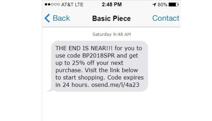 SMS concise and direct marketing example